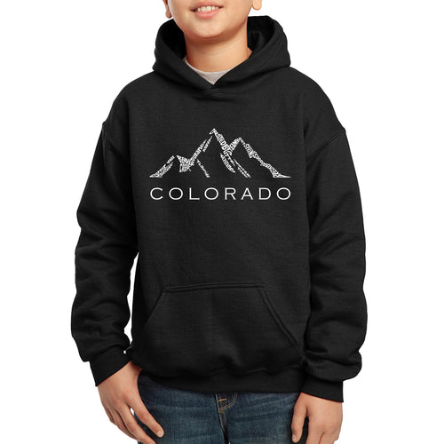 Colorado Ski Towns  - Boy's Word Art Hooded Sweatshirt