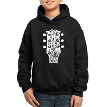 Load image into Gallery viewer, LA Pop Art Boy&#39;s Word Art Hooded Sweatshirt - Guitar Head Music Genres