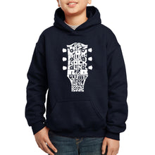 Load image into Gallery viewer, LA Pop Art Boy&#39;s Word Art Hooded Sweatshirt - Guitar Head Music Genres