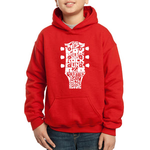 LA Pop Art Boy's Word Art Hooded Sweatshirt - Guitar Head Music Genres