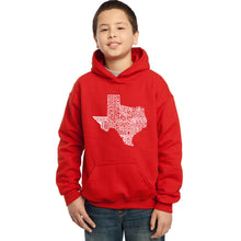 Load image into Gallery viewer, LA Pop Art Boy&#39;s Word Art Hooded Sweatshirt - The Great State of Texas