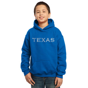 LA Pop Art Boy's Word Art Hooded Sweatshirt - THE GREAT CITIES OF TEXAS