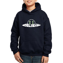 Load image into Gallery viewer, Believe UFO - Boy&#39;s Word Art Hooded Sweatshirt