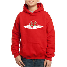 Load image into Gallery viewer, Believe UFO - Boy&#39;s Word Art Hooded Sweatshirt