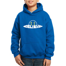 Load image into Gallery viewer, Believe UFO - Boy&#39;s Word Art Hooded Sweatshirt