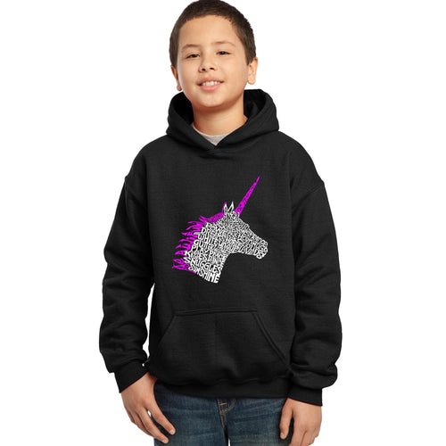 LA Pop Art Boy's Word Art Hooded Sweatshirt - Unicorn