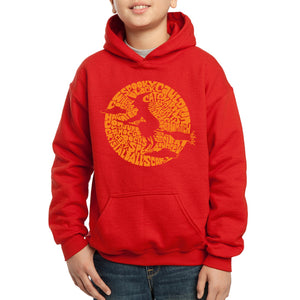 LA Pop Art Boy's Word Art Hooded Sweatshirt - Spooky Witch