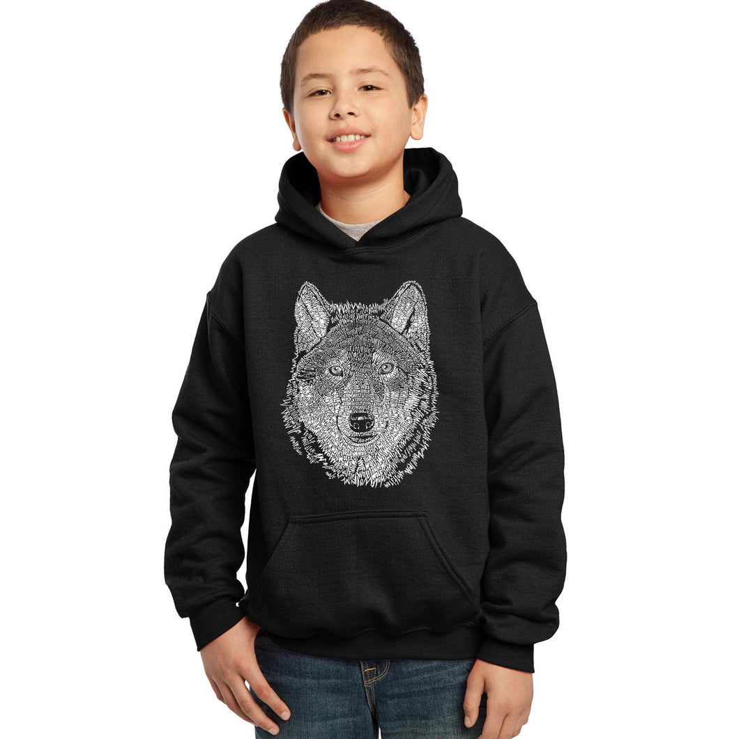 LA Pop Art Boy's Word Art Hooded Sweatshirt - Wolf