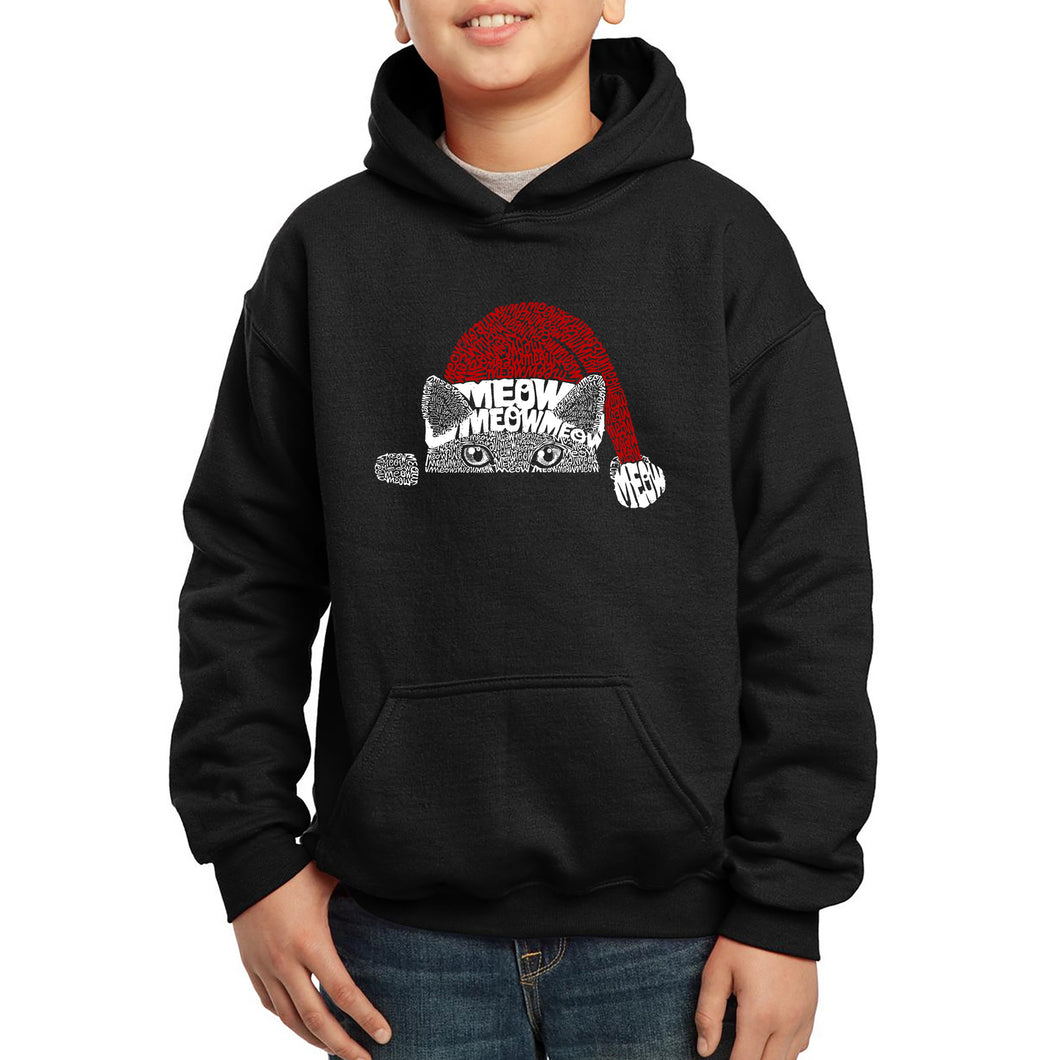 Christmas Peeking Cat - Boy's Word Art Hooded Sweatshirt