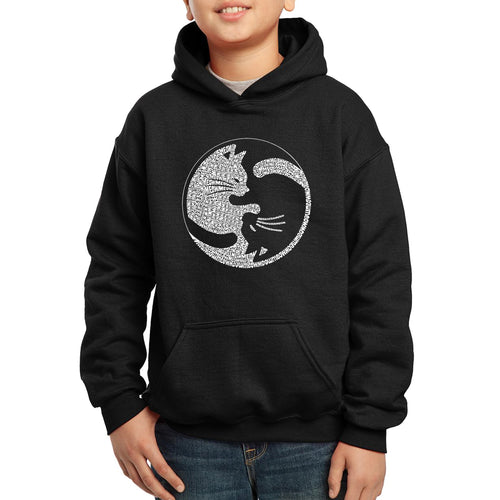 Yin Yang Cat  - Boy's Word Art Hooded Sweatshirt