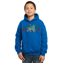 Load image into Gallery viewer, LA Pop Art Boy&#39;s Word Art Hooded Sweatshirt - Zion - One Love