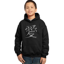 Load image into Gallery viewer, LA Pop Art Boy&#39;s Word Art Hooded Sweatshirt - The Word Love in 44 Languages