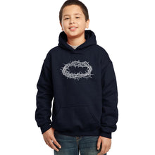 Load image into Gallery viewer, CROWN OF THORNS - Boy&#39;s Word Art Hooded Sweatshirt