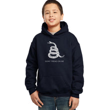 Load image into Gallery viewer, LA Pop Art Boy&#39;s Word Art Hooded Sweatshirt - DONT TREAD ON ME