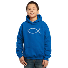 Load image into Gallery viewer, JESUS FISH - Boy&#39;s Word Art Hooded Sweatshirt