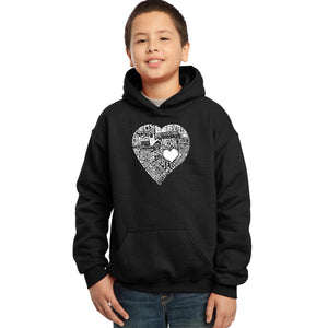 LOVE IN 44 DIFFERENT LANGUAGES - Boy's Word Art Hooded Sweatshirt