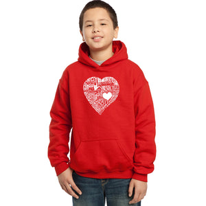 LOVE IN 44 DIFFERENT LANGUAGES - Boy's Word Art Hooded Sweatshirt