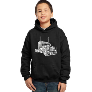 LA Pop Art Boy's Word Art Hooded Sweatshirt - KEEP ON TRUCKIN'