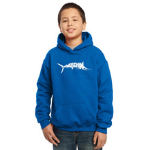 Load image into Gallery viewer, LA Pop Art Boy&#39;s Word Art Hooded Sweatshirt - Marlin - Gone Fishing