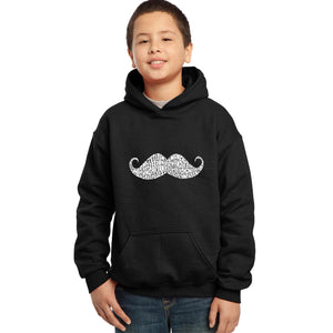 LA Pop Art Boy's Word Art Hooded Sweatshirt - WAYS TO STYLE A MOUSTACHE