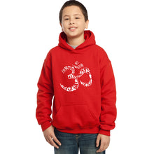 Load image into Gallery viewer, LA Pop Art Boy&#39;s Word Art Hooded Sweatshirt - THE OM SYMBOL OUT OF YOGA POSES