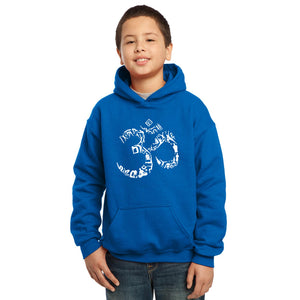 LA Pop Art Boy's Word Art Hooded Sweatshirt - THE OM SYMBOL OUT OF YOGA POSES