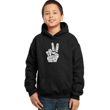 Load image into Gallery viewer, PEACE FINGERS - Boy&#39;s Word Art Hooded Sweatshirt