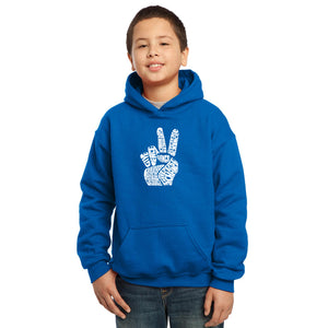 PEACE FINGERS - Boy's Word Art Hooded Sweatshirt