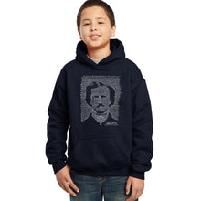 Load image into Gallery viewer, LA Pop Art Boy&#39;s Word Art Hooded Sweatshirt - EDGAR ALLAN POE - THE RAVEN
