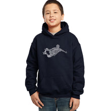 Load image into Gallery viewer, LA Pop Art Boy&#39;s Word Art Hooded Sweatshirt - POPULAR SKATING MOVES &amp; TRICKS