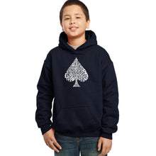 Load image into Gallery viewer, LA Pop Art Boy&#39;s Word Art Hooded Sweatshirt - ORDER OF WINNING POKER HANDS