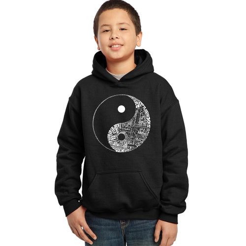 LA Pop Art Boy's Word Art Hooded Sweatshirt - YIN YANG