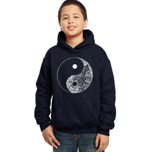 Load image into Gallery viewer, LA Pop Art Boy&#39;s Word Art Hooded Sweatshirt - YIN YANG