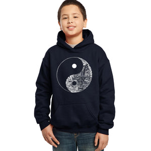 LA Pop Art Boy's Word Art Hooded Sweatshirt - YIN YANG