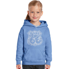 Load image into Gallery viewer, Stops Along Route 66 - Girl&#39;s Word Art Hooded Sweatshirt