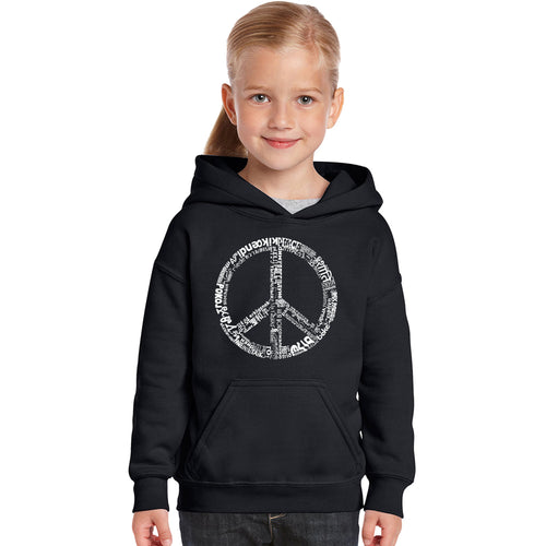 THE WORD PEACE IN 77 LANGUAGES - Girl's Word Art Hooded Sweatshirt