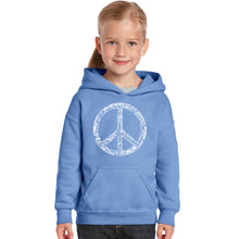 Load image into Gallery viewer, THE WORD PEACE IN 77 LANGUAGES - Girl&#39;s Word Art Hooded Sweatshirt