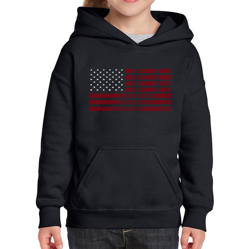 USA Flag  - Girl's Word Art Hooded Sweatshirt