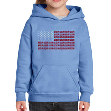 Load image into Gallery viewer, USA Flag  - Girl&#39;s Word Art Hooded Sweatshirt