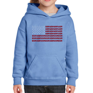 USA Flag  - Girl's Word Art Hooded Sweatshirt