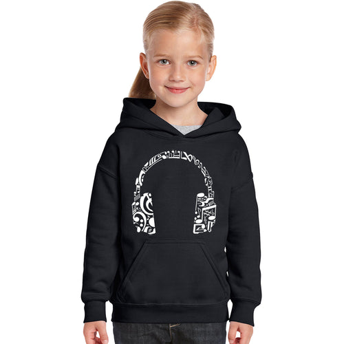 Music Note Headphones - Girl's Word Art Hooded Sweatshirt