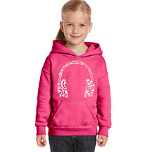 Load image into Gallery viewer, Music Note Headphones - Girl&#39;s Word Art Hooded Sweatshirt