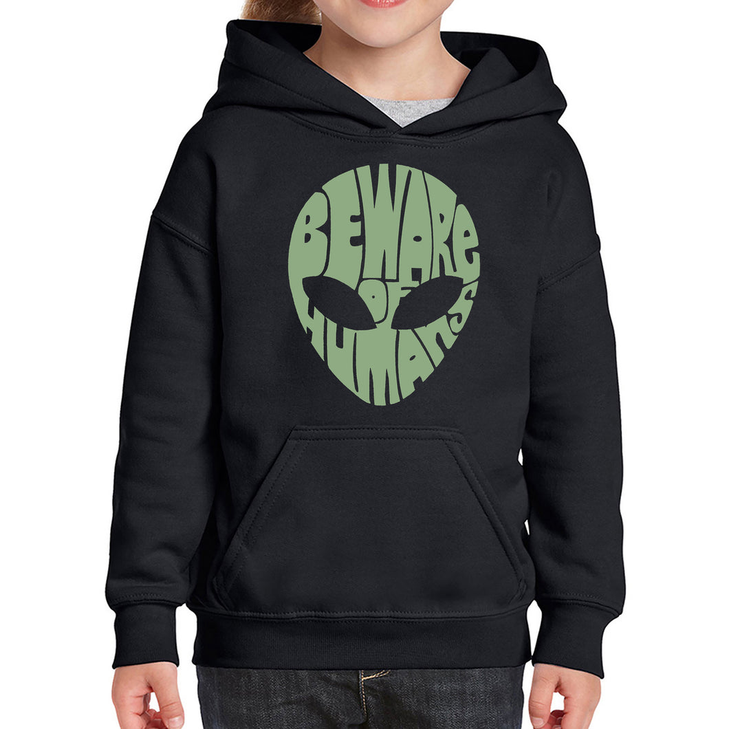 Beware of Humans  - Girl's Word Art Hooded Sweatshirt