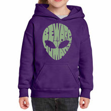 Load image into Gallery viewer, Beware of Humans  - Girl&#39;s Word Art Hooded Sweatshirt