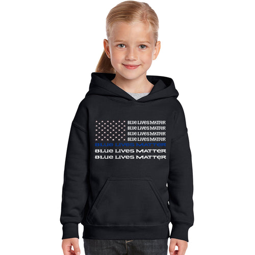 Blue Lives Matter - Girl's Word Art Hooded Sweatshirt