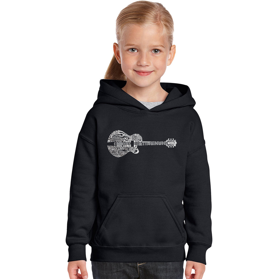 Country Guitar - Girl's Word Art Hooded Sweatshirt