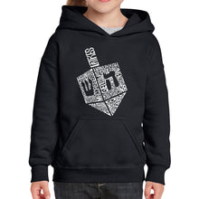 Load image into Gallery viewer, Hanukkah Dreidel - Girl&#39;s Word Art Hooded Sweatshirt