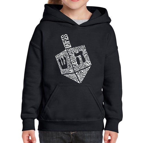 Hanukkah Dreidel - Girl's Word Art Hooded Sweatshirt