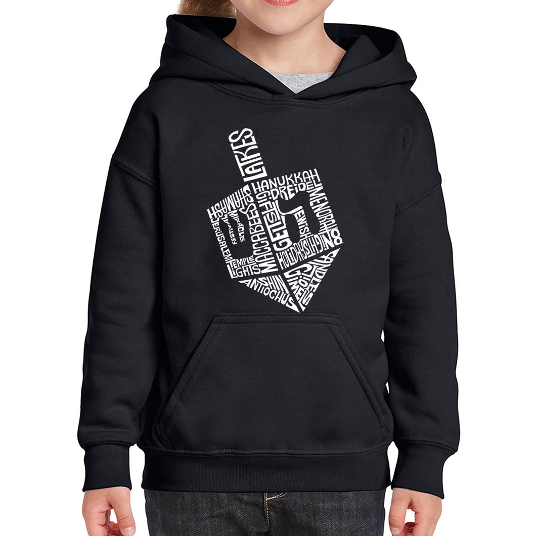 Hanukkah Dreidel - Girl's Word Art Hooded Sweatshirt
