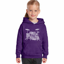 Load image into Gallery viewer, Drums - Girl&#39;s Word Art Hooded Sweatshirt